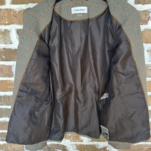 VTG Calvin Klein Blazer Jacket Women's Size 4 Plaid Tweed Brown Career Classic - Picture 5 of 15
